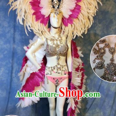 Halloween Catwalks Stage Show Feather Costumes Brazilian Carnival Parade Samba Clothing and Headwear for Women