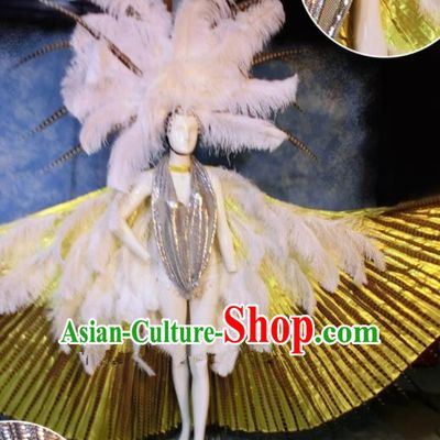 Halloween Catwalks Stage Show Samba Feather Costumes Brazilian Carnival Parade Clothing and Headwear for Women