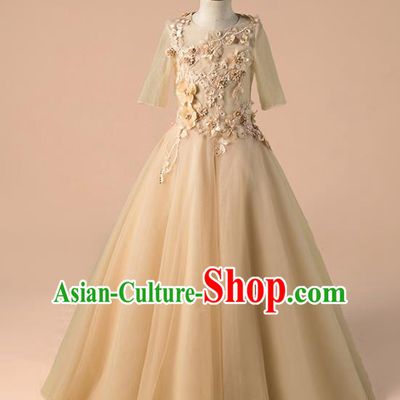 Children Catwalks Costume Girls Compere Modern Dance Princess Veil Full Dress for Kids