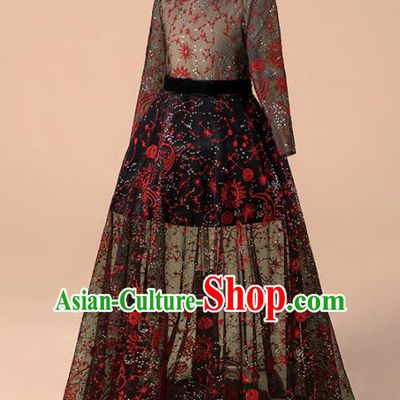 Children Catwalks Costume Girls Compere Modern Dance Princess Full Dress for Kids