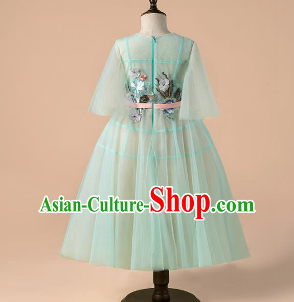 Children Catwalks Costume Girls Compere Modern Dance Green Veil Full Dress for Kids Children Catwalks Costume Girls Compere Modern Dance Green Veil Full Dress for Kids