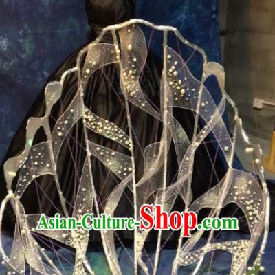 Brazilian Carnival Parade Halloween Clothing Catwalks Stage Show Black Dress and Shell Wings for Women