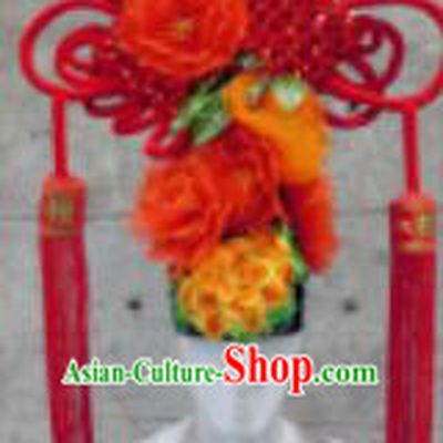 Halloween Cosplay Palace Red Chinese Knot Hair Accessories Chinese Catwalks Deluxe Hat Headwear for Women