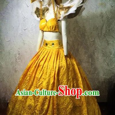 Brazilian Carnival Parade Costumes Halloween Catwalks Stage Show Yellow Dress and Headwear for Women