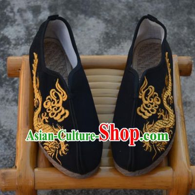 Chinese Traditional Shoes Ancient Swordsman Shoes Embroidered Dragons Shoes for Men