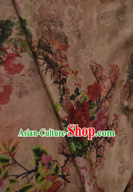 Asian Chinese Traditional Pattern Silk Design Brocade Fabric Chinese Brown Gambiered Guangdong Gauze Material Asian Chinese Traditional Pattern Silk Design Brocade Fabric Chinese Brown Gambiered Guangdong Gauze Material