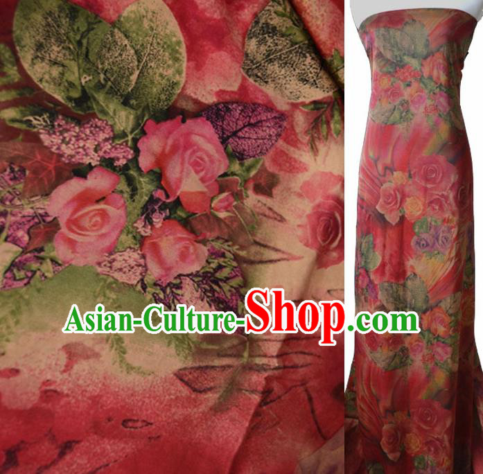 Asian Chinese Traditional Pattern Silk Design Brocade Fabric Chinese Red Gambiered Guangdong Gauze Material Asian Chinese Traditional Pattern Silk Design Brocade Fabric Chinese Red Gambiered Guangdong Gauze Material