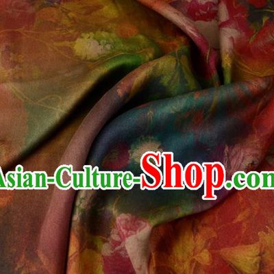 Asian Printing Red Gambiered Guangdong Gauze Material Chinese Traditional Pattern Silk Design Brocade Fabric
