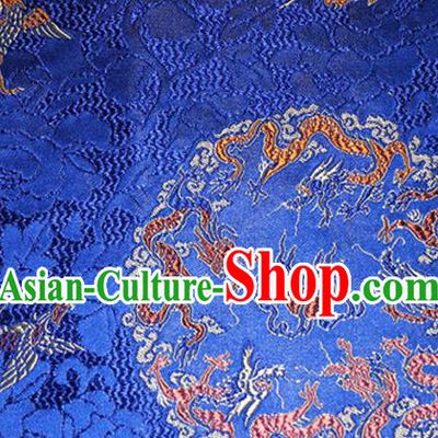 Asian Chinese Tang Suit Satin Material Traditional Dragons Pattern Design Royalblue Brocade Silk Fabric