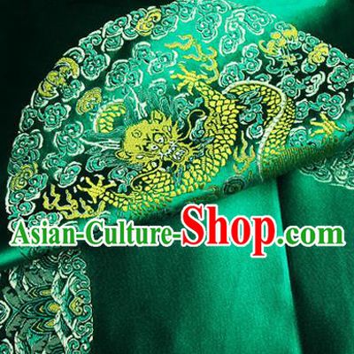 Asian Chinese Tang Suit Satin Material Traditional Dragon Pattern Design Green Brocade Silk Fabric