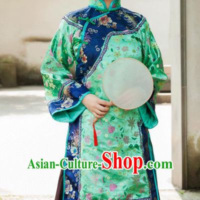 Traditional Chinese Qing Dynasty Landlord Shiva Green Dresses Ancient Drama Nobility Lady Costumes for Women