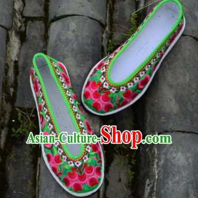 Chinese Traditional Hanfu Green Shoes Ancient Princess Shoes Embroidered Shoes for Women