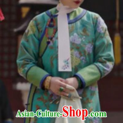 Chinese Traditional Costumes Ancient Qing Dynasty Manchu Empress Ruyi Embroidered Dresses and Headpiece Complete Set