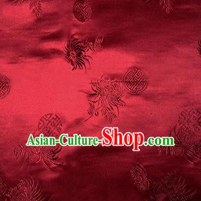 Asian Chinese Tang Suit Wine Red Brocade Material Traditional Longevity Chrysanthemum Pattern Design Satin Silk Fabric