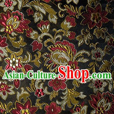 Asian Chinese Tang Suit Silk Fabric Black Brocade Traditional Flowers Pattern Design Satin Material