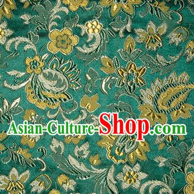 Asian Chinese Tang Suit Silk Fabric Green Brocade Traditional Flowers Pattern Design Satin Material