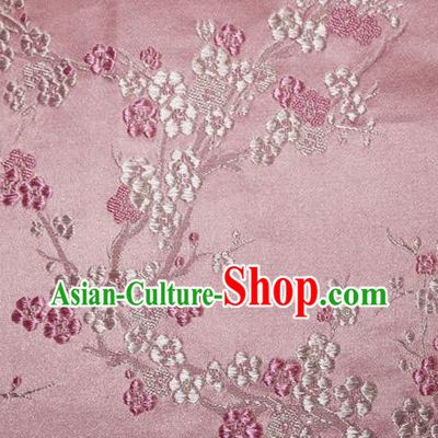 Asian Chinese Tang Suit Silk Fabric Pink Brocade Traditional Plum Blossom Pattern Design Satin Material
