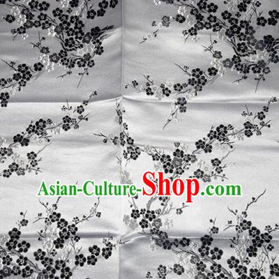 Asian Chinese Tang Suit Silk Fabric Grey Brocade Traditional Plum Blossom Pattern Design Satin Material