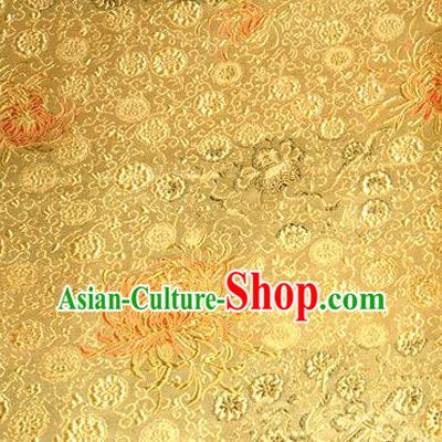 Asian Traditional Royal Chrysanthemum Pattern Design Golden Satin Material Chinese Tang Suit Brocade Silk Fabric