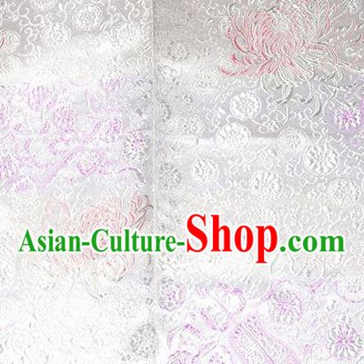 Asian Traditional Royal Chrysanthemum Pattern Design White Satin Material Chinese Tang Suit Brocade Silk Fabric