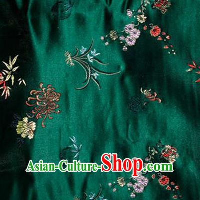Asian Chinese Tang Suit Green Brocade Silk Fabric Traditional Plum Blossom Orchid Bamboo Chrysanthemum Pattern Design Satin Material
