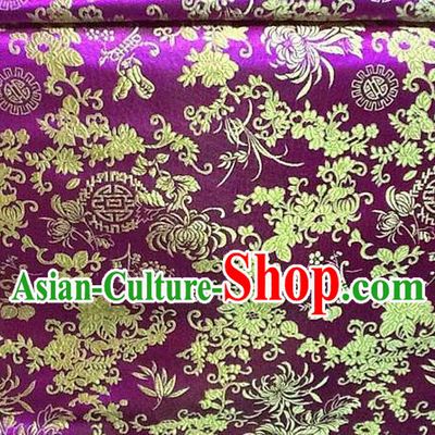 Asian Traditional Chrysanthemum Pattern Design Purple Satin Material Chinese Tang Suit Brocade Silk Fabric