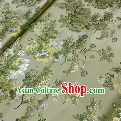 Asian Traditional Peony Pattern Design Green Satin Material Chinese Tang Suit Brocade Silk Fabric