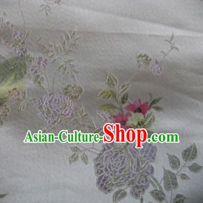 Asian Traditional Royal Peony Pattern Design White Satin Material Chinese Tang Suit Brocade Silk Fabric