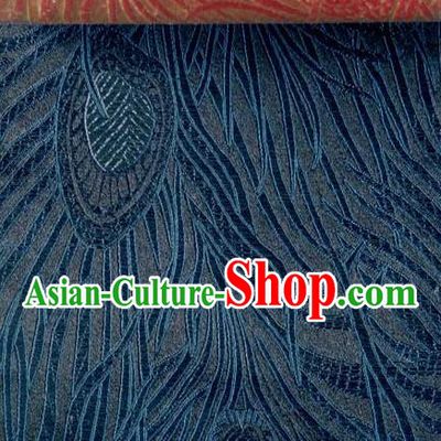 Asian Traditional Royal Feather Pattern Design Navy Satin Material Chinese Tang Suit Brocade Silk Fabric