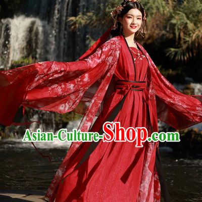 Chinese Ancient Tang Dynasty Wedding Historical Costumes Traditional Princess Red Hanfu Dress for Women