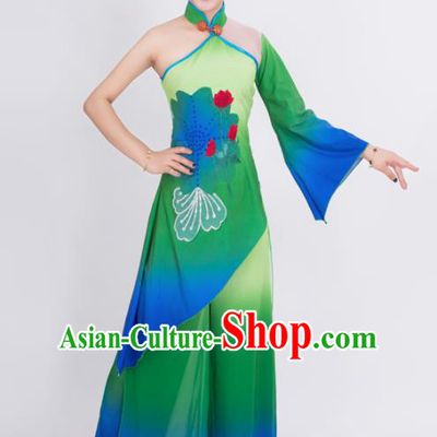 Chinese Traditional Classical Dance Costumes Stage Performance Lotus Dance Green Dress for Women