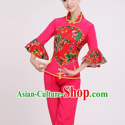 Chinese Traditional Yangko Dance Village Girl Rosy Costumes Group Dance Folk Dance Clothing for Women