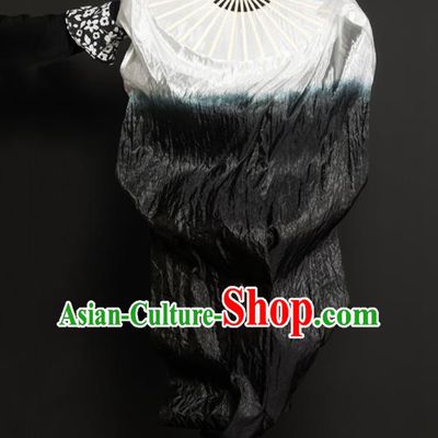 Chinese Traditional Folk Dance Props Gradient Black Ribbon Silk Fans Folding Fans Yangko Fan