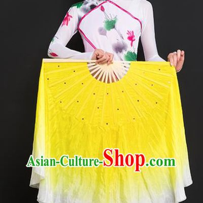 Chinese Traditional Folk Dance Props Double Sides Yellow Ribbon Silk Fans Folding Fans Yangko Fan