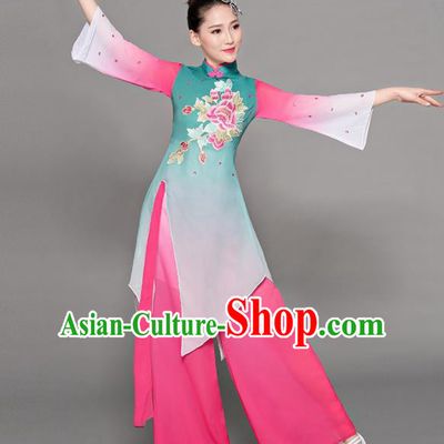 Chinese Traditional Classical Dance Green Costumes Stage Performance Group Dance Dress for Women
