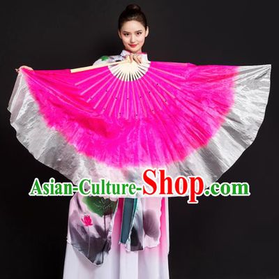 Chinese Traditional Folk Dance Props Rosy Ribbon Double Sides Fans Silk Folding Fans Yangko Fan