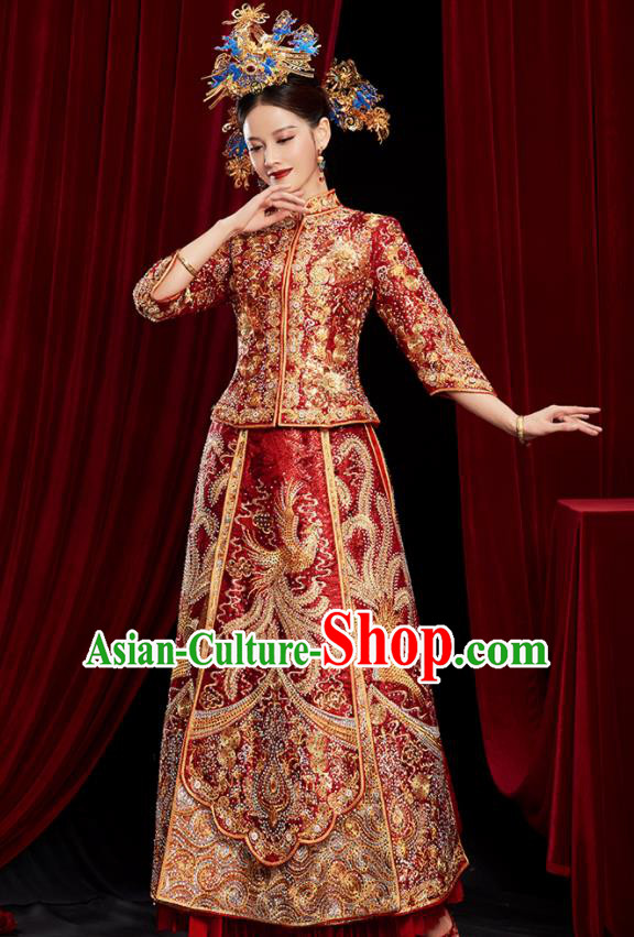 Chinese Traditional Wedding Red Xiuhe Suits Ancient Bride Embroidered Costumes for Women Chinese Traditional Wedding Red Xiuhe Suits Ancient Bride Embroidered Costumes for Women