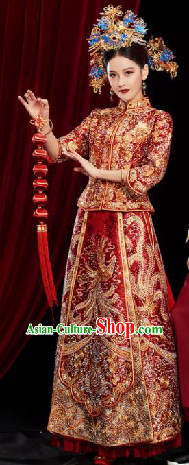 Chinese Traditional Wedding Red Xiuhe Suits Ancient Bride Embroidered Costumes for Women Chinese Traditional Wedding Red Xiuhe Suits Ancient Bride Embroidered Costumes for Women