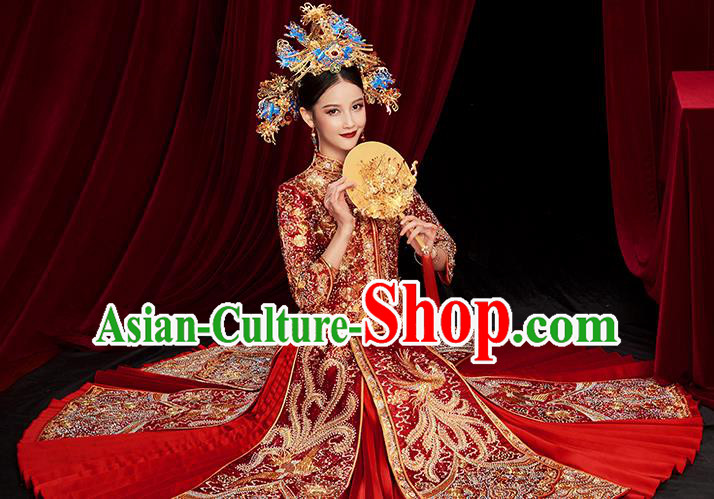 Chinese Traditional Wedding Red Xiuhe Suits Ancient Bride Embroidered Costumes for Women Chinese Traditional Wedding Red Xiuhe Suits Ancient Bride Embroidered Costumes for Women