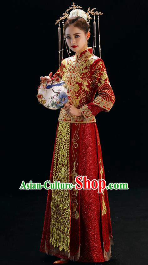 Chinese Traditional Wedding Toast Xiuhe Suits Ancient Bride Embroidered Costumes for Women Chinese Traditional Wedding Toast Xiuhe Suits Ancient Bride Embroidered Costumes for Women