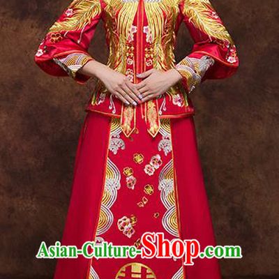 Chinese Traditional Wedding Dress Red Xiuhe Suits Ancient Bride Handmade Embroidered Costumes for Women