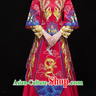Chinese Traditional Wedding Dress Ancient Bride Xiuhe Suits Handmade Embroidered Costumes for Women