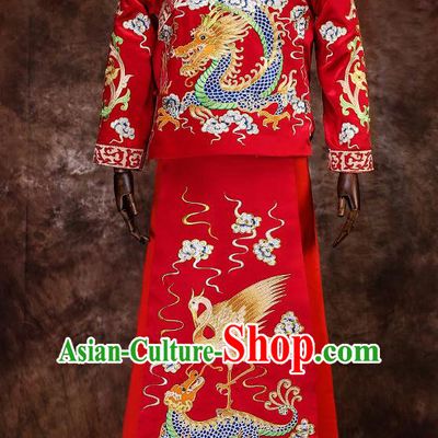 Chinese Traditional Wedding Costumes Mandarin Jacket Ancient Bridegroom Tang Suit Robe for Men