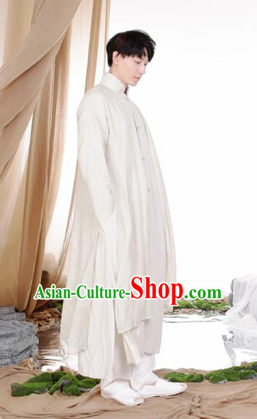 Chinese Traditional Tang Suit Costumes National White Linen Overcoat for Men Chinese Traditional Tang Suit Costumes National White Linen Overcoat for Men