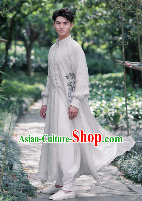 Chinese Traditional Tang Suit Costumes National White Long Gown Overcoat for Men Chinese Traditional Tang Suit Costumes National White Long Gown Overcoat for Men