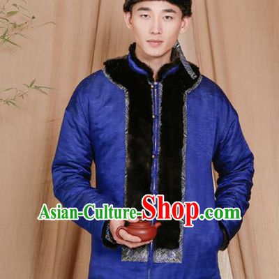 Chinese Traditional Tang Suit Costumes National Cotton Wadded Jacket Overcoat for Men