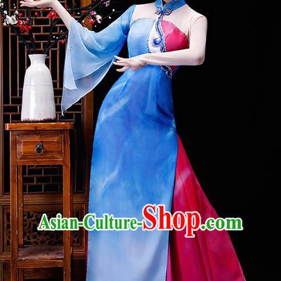 Chinese Traditional Classical Dance Costumes Umbrella Dance Group Dance Dress for Women