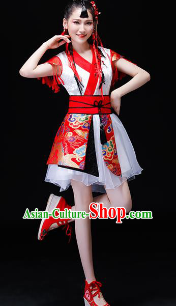 Chinese Traditional Folk Dance Costumes Drum Dance Group Dance White Dress for Women Chinese Traditional Folk Dance Costumes Drum Dance Group Dance White Dress for Women