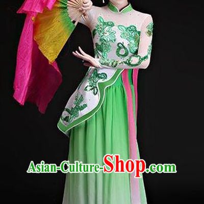 Chinese Traditional Classical Dance Costumes Umbrella Dance Group Dance Green Dress for Women