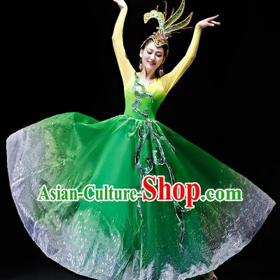 Professional Modern Dance Costumes Opening Dance Stage Show Green Dress for Women
